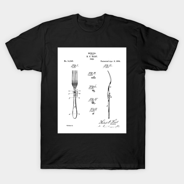 Kitchen Fork Patent - Chef Cook Country Farmhouse Art - White T-Shirt by patentpress